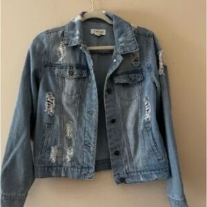 Stylish Light Blue Distressed Jean Jacket